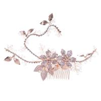 Decorative Hair Combs, Zinc Alloy, with ABS Plastic Pearl, gold color plated, for woman & with rhinestone 