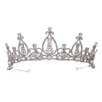 Bridal Tiaras, Zinc Alloy, with ABS Plastic Pearl, silver color plated, for woman & with rhinestone 