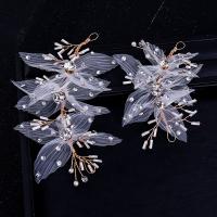 Bridal Hair Flowers, Zinc Alloy, with Spun Silk, gold color plated, for woman & with rhinestone  