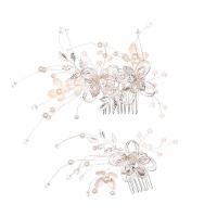 Decorative Hair Combs, Zinc Alloy, with ABS Plastic Pearl & Crystal, silver color plated & for woman 