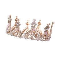 Bridal Tiaras, Zinc Alloy, with ABS Plastic Pearl & Crystal, gold color plated, for woman & with rhinestone 