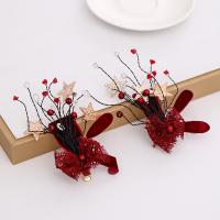 Alligator Hair Clip, Zinc Alloy, with Cloth, gold color plated, folk style & for woman, red 