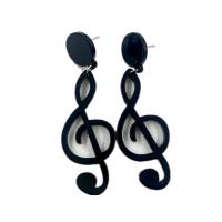 Acrylic Drop Earring, stainless steel post pin, Music Note, for woman, black 