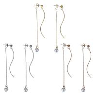 Stainless Steel Drop Earring, with Plastic Pearl, plated, fashion jewelry & for woman 56mm,80mm 