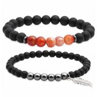 Black Stone Bracelet, with Gemstone, platinum color plated & Unisex, 8mm,6mm Approx 6.7-8.6 Inch 