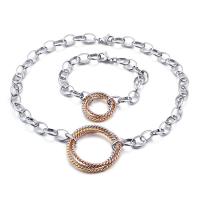 Fashion Stainless Steel Jewelry Sets, bracelet & necklace, plated, 2 pieces & oval chain & for woman, 25mm,39mm Approx 8.4 Inch, Approx 17.9 Inch 