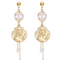 Plastic Pearl Zinc Alloy Earring, Brass, with ABS Plastic Pearl, gold color plated & for woman 