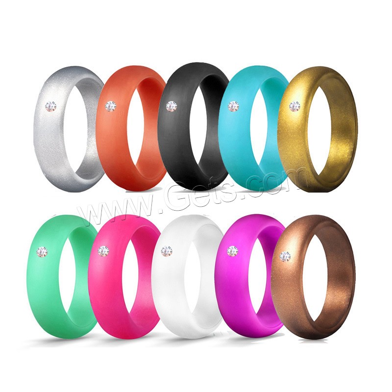 Силиконовое кольцо, Силикон, Мужская & разный размер для выбора & со стразами, Много цветов для выбора, 5.7*2mm, продается указан