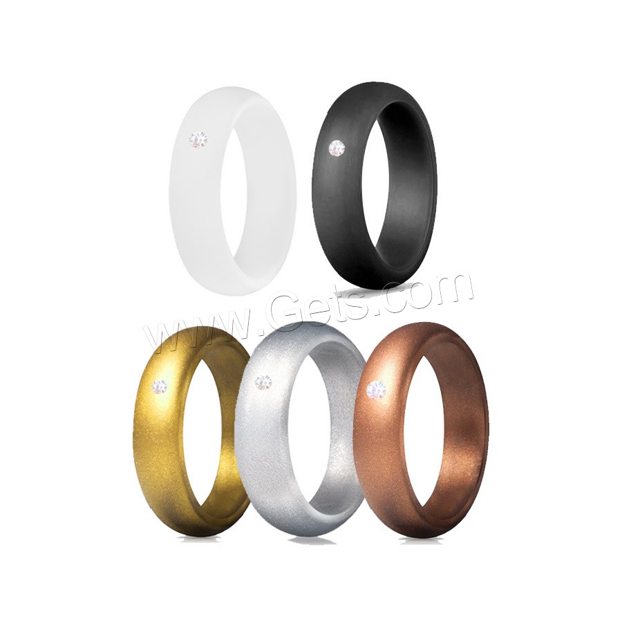 Silicone Finger Ring, Unisex & different size for choice & with rhinestone, more colors for choice, 5.7*2mm, Sold By Set