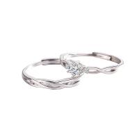 925 Sterling Silver Couple Ring, platinum plated, fashion jewelry & with rhinestone, US Ring .5 