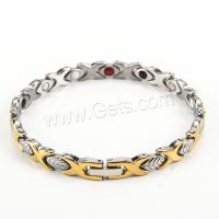 Titanium Steel Bracelet, with Gemstone, plated, with magnetic & for man Approx 8.1 Inch 
