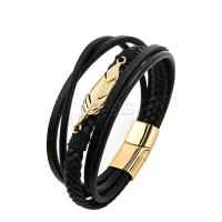 PU Leather Bracelet, with Stainless Steel, plated & for man & multi-strand 