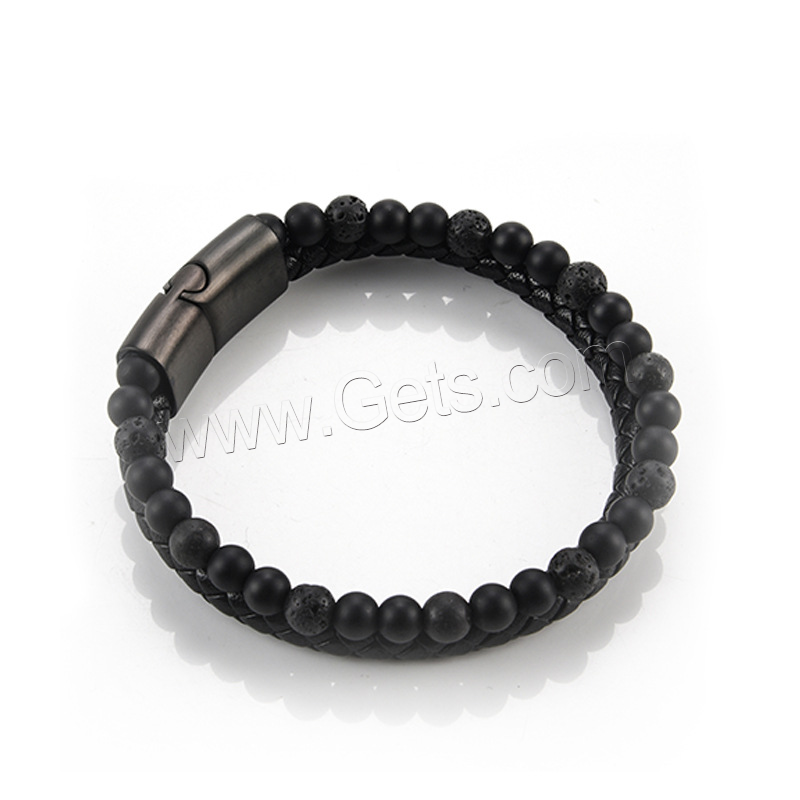Lava Bracelet, with PU Leather & Black Agate, zinc alloy magnetic clasp, gun black plated, different size for choice & for man & multi-strand & frosted, 6mm, Length:Approx 8.7 Inch, Sold By Strand