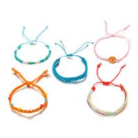 PU Leather Bracelet Set, with Seedbead & Waxed Cotton Cord, 5 pieces & Adjustable & braided bracelet & for woman, mixed colors Approx 7 Inch 