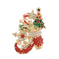 Zinc Alloy Brooch, gold color plated, Christmas Design & for woman & enamel & with rhinestone 