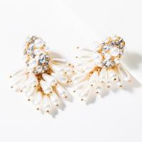 Kunststoff Perle Zink Legierung Ohrring, Zinklegierung, mit Kunststoff Perlen, Modeschmuck & für Frau & mit Strass, 67x19mm, verkauft von Paar
