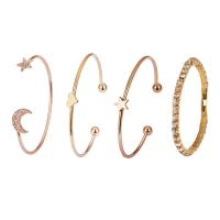 Zinc Alloy Bracelet Set, cuff bangle & bracelet, gold color plated, 4 pieces & for woman & faceted & with rhinestone, 16.5cm 