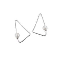 Sterling Silver Stud Earring, 925 Sterling Silver, with Shell Pearl, platinum plated, fashion jewelry & for woman, 1mm,6mm,19mm 