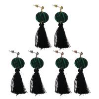 Stainless Steel Tassel Earring, with Cotton Thread & Malachite, plated, fashion jewelry & for woman 57mm 
