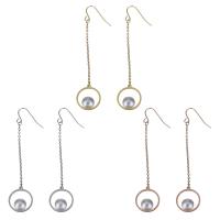 Stainless Steel Drop Earring, with Plastic Pearl, plated, fashion jewelry & for woman 73mm 