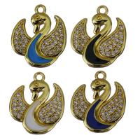 Animal Brass Pendants, Swan, real gold plated, micro pave cubic zirconia & enamel Approx 1.5mm 