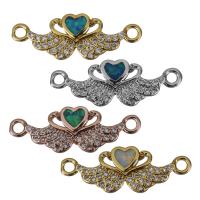 Cubic Zirconia Micro Pave Brass Connector, with Opal, Winged Heart, plated, micro pave cubic zirconia & 1/1 loop Approx 1.5mm 