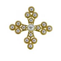 alliage de zinc broche, croix, Placage de couleur d'or, perle d'imitation & pour femme & creux, protéger l'environnement, sans nickel, plomb et cadmium, 55u00d755mm, Vendu par PC