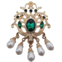 Zinc Alloy Brooch, with Synthetic Glass, gold color plated, imitation pearl & for woman & faceted & with rhinestone, nickel, lead & cadmium free, 70u00d745mm 