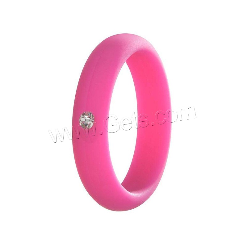 Silicone Finger Ring, 6 pieces & different size for choice & for woman & with rhinestone, more colors for choice, 5*2.5mm, Sold By Set