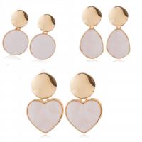 Zinc Alloy Drop Earring, with White Shell, stainless steel post pin, gold color plated & for woman 