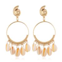 Zinc Alloy Drop Earring, with Shell, stainless steel post pin, Shell, gold color plated, for woman 45*88mm 
