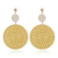 Resin Zinc Alloy Earring, with Wood & Resin, stainless steel post pin, Flat Round, gold color plated, for woman 48*76mm 