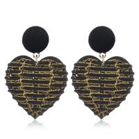 Resin Zinc Alloy Earring, with Cloth & Resin, stainless steel post pin, Flat Heart, gold color plated, for woman 38*55mm 