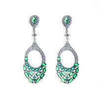Cubic Zirconia Micro Pave Brass Earring, platinum color plated, micro pave cubic zirconia & for woman 19*60mm 