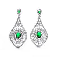Cubic Zirconia Micro Pave Brass Earring, platinum color plated, micro pave cubic zirconia & for woman 26*60mm 