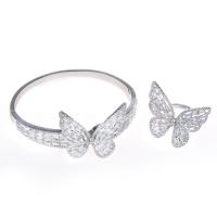 Cubic Zirconia Micro Pave Brass Jewelry Sets, bangle & finger ring, Butterfly, platinum color plated, 2 pieces & micro pave cubic zirconia & for woman, Inner Approx 66mm Approx 8.1 Inch 