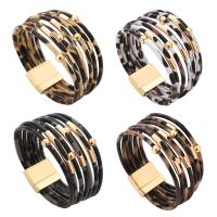 Brass Bracelets, with PU Leather, gold color plated, fashion jewelry & for woman 20mm Approx 7.6 Inch 
