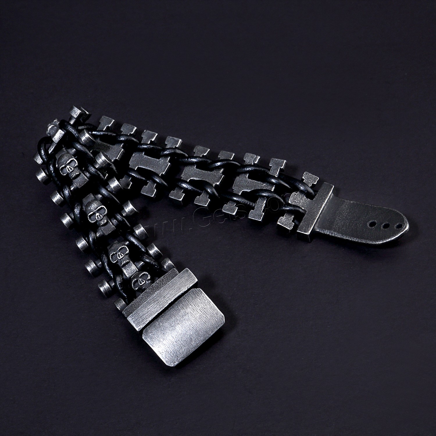Titanium Steel Bracelet, with Faux Leather, vacuum plating black​, different size for choice & for man & hollow, Length:Approx 8.7 Inch, Sold By PC