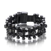 Titanium Steel Bracelet, with Faux Leather, vacuum plating black​ & for man & hollow Approx 8.7 Inch 
