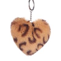 Plush Key Clasp, with Zinc Alloy, Heart, printing, for woman & leopard pattern 
