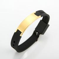 Stainless Steel Bracelet, with Silicone, stainless steel watch band clasp, plated, for man Approx 9.8 Inch 