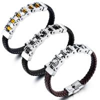 Stainless Steel Bracelet, with PU Leather, plated, fashion jewelry & for man 210mm Approx 8.26 Inch 