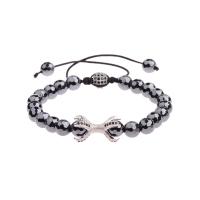 Hematite Bracelets, with Waxed Cotton Cord, Adjustable & fashion jewelry & Unisex, 8mm Approx 9 Inch 