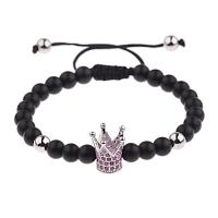 Abrazine Stone Bracelet, with Waxed Cotton Cord, Crown, Adjustable & Unisex & micro pave cubic zirconia 6mm .8 Inch 
