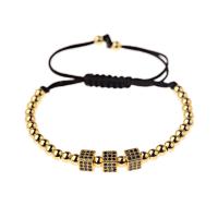 Cubic Zirconia Micro Pave Brass Bracelet, with Waxed Cotton Cord, Adjustable & Unisex & micro pave cubic zirconia 4mm .8 Inch 