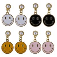 Brass Drop Earring, with rubber earnut & Plastic Pearl, Smiling Face, gold color plated, fashion jewelry & for woman & enamel 31mm 