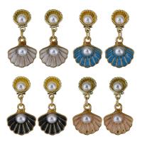 Brass Drop Earring, with rubber earnut & Plastic Pearl, gold color plated, fashion jewelry & for woman & enamel 29mm 