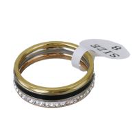 Rhinestone Stainless Steel Finger Ring, with Rhinestone Clay Pave, plated & for woman, 6.5mm 