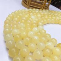 Gelbe Jade Perle, rund, verschiedene Größen vorhanden, hellgelb, Bohrung:ca. 1mm, verkauft von Strang