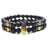 Black Stone Bracelet, with Brass, plated, Unisex & micro pave cubic zirconia Approx 7.5 Inch 